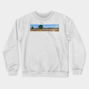 Panorama of heathland with trees early in the morning Crewneck Sweatshirt